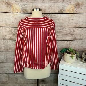J.Crew Women's Funnelneck Striped Blouse Size 6 Red‎ & White Long Sleeve